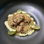 Baba ganush con mollejas de cordero y uvas fer mentadas, Menú Cordero Segureño IGP, Uskar